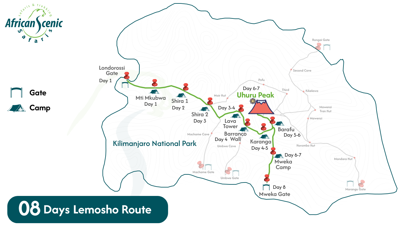 Lemosho Route Map