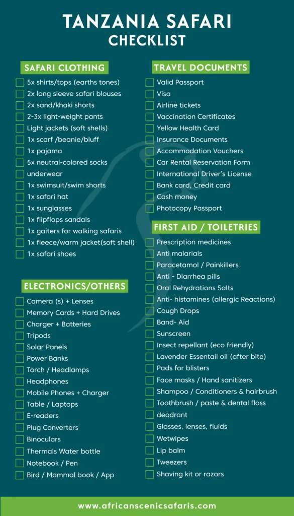 Serengeti Safri Packing List