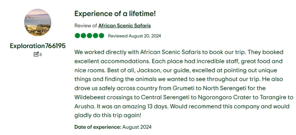 Tanzania Safari Reviews