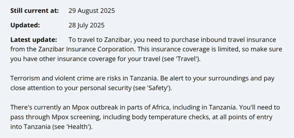Tanzania Travel Updates